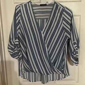 Blue and white striped blouse